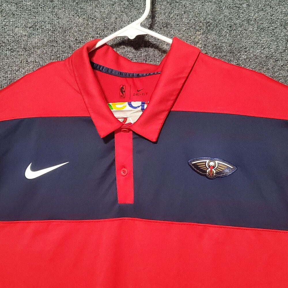 Nike Dri-FIT New Orleans Pelicans NBA Polo Shirt Mens XXL Red Navy Basketball